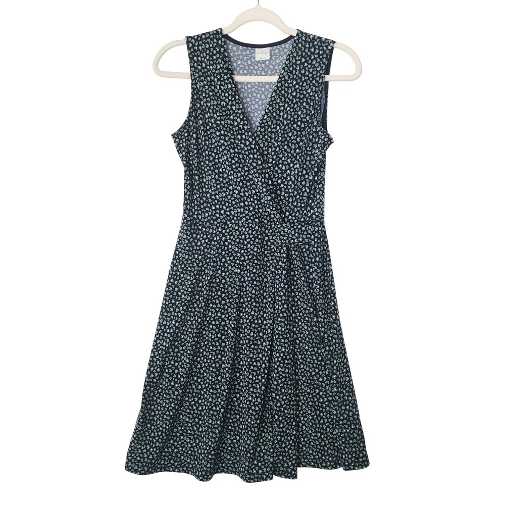 Kaileigh Women Navy Blue Green Heart Leopard Print Faux Wrap Sleeveless Dress
